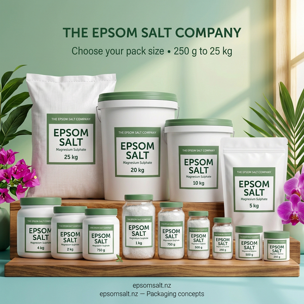 Colourful combined Epsom salt pack-size range